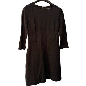 Banana Republic Factory Women 6 Black 3/4 Sleeves Scalloped Waist Sheath Dress